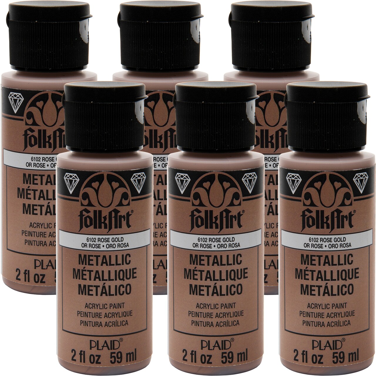 Multipack of 6 - FolkArt Metallic Acrylic Paint 2oz-Rose Gold